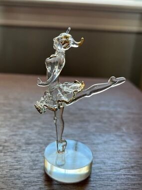 Source Unknown Clear and Gold Glass Ballerina Figurine